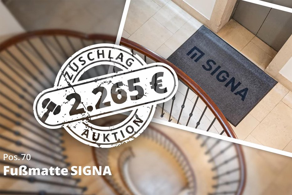 Fotografija: Predpražnik z logotipom Signa za več kot 2265 evrov FOTO: Zaslonski posnetek Aurena.group 